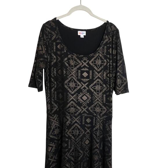 LuLaRoe Womens Maxi Dress Large Black Gold Metallic Geometric Print Scoop Neck - Picture 2 of 5